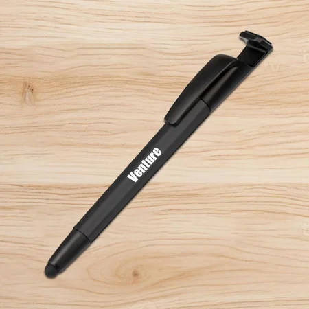 Black Customized 4 in 1 Pen with Mobile Stand, Stylus and Cleaner