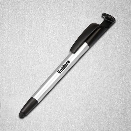Silver Customized 4 in 1 Pen with Mobile Stand, Stylus and Cleaner