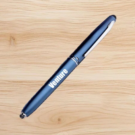 Blue Customized Metal Stylus Pen with Torch (Chrome Finish)