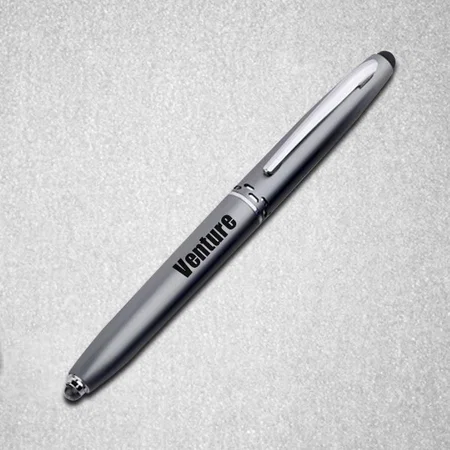 Grey Customized Metal Stylus Pen with Torch (Chrome Finish)