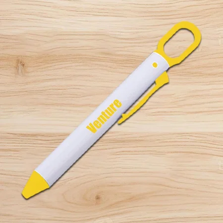 Yellow & White Customized Mini Clip Pen | Hang to Bags/ Belts Easily