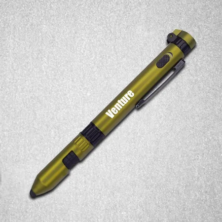 Green Customized 6 in 1 Military Pen with Compass, Torch, Tools, Phone Stand and Stylus