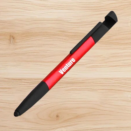 Red & Black Customized 6 in 1 Pen with Phone Stand, Cleaner, Ruler, Tools and Stylus
