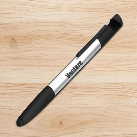 Black & Silver Customized 6 in 1 Pen with Phone Stand, Cleaner, Ruler, Tools and Stylus