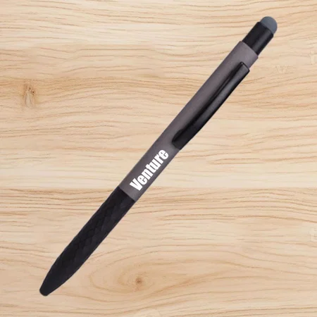 Grey Customized Prism Grip Metal Body Pen with Stylus | Soft Touch Body