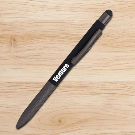 Black Customized Prism Grip Metal Body Pen with Stylus | Soft Touch Body