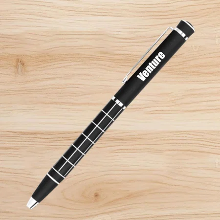 Black Customized Checkered Metal Pen with Silver Checks