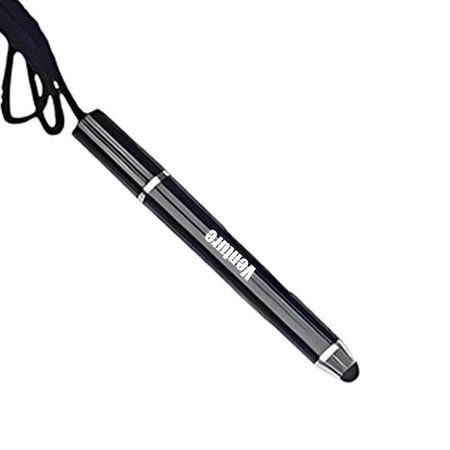 Black Customized String Pen with Stylus