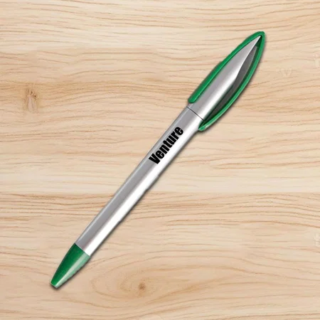 Green Customized Large Clip Silver Pen