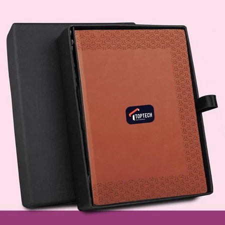 Brown Customized Compact 4 pc Gift Set: A5 Size Notebook, Metal Pen, Metal PU Keychain, Metal Card Holder