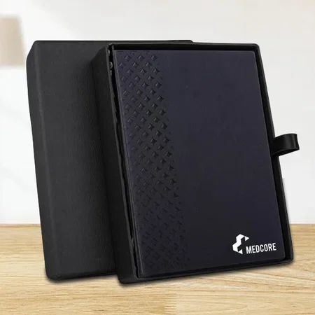 Black Customized Compact 4 pc Gift Set: A5 Size Notebook, Metal Pen, Metal PU Keychain, Metal Card Holder