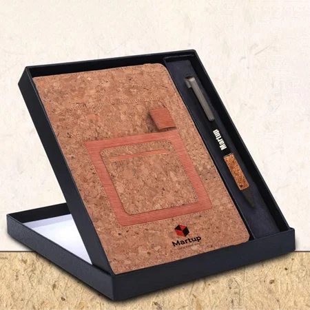 Brown Customized Notebook Gift Set Eco: Cork A5 Notebook With Cork Pen