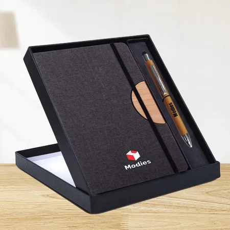 Grey Customized Notebook Gift Set Eco: D Style Bamboo Note Book With Bamboo Pen