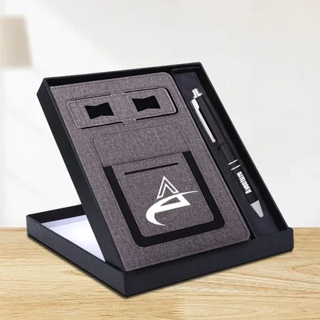 Grey Customized Notebook Gift Set: Multifunction Notebook With Classy Metal Pen
