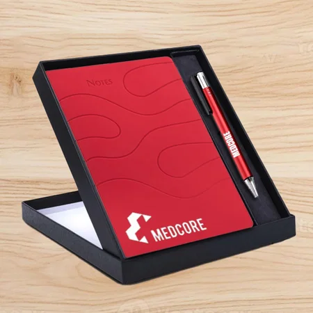 Red Customized Ribbon Notebook Gift Set: A5 Ribbon Notebook With Classy Metal Pen
