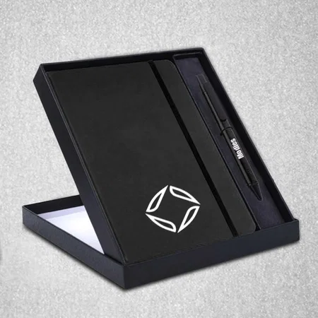 Black Customized Classic Notebook Gift Set: A5 Elastic Notebook With Flat Pen