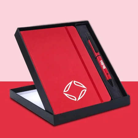 Red Customized Classic Notebook Gift Set: A5 Elastic Notebook With Flat Pen