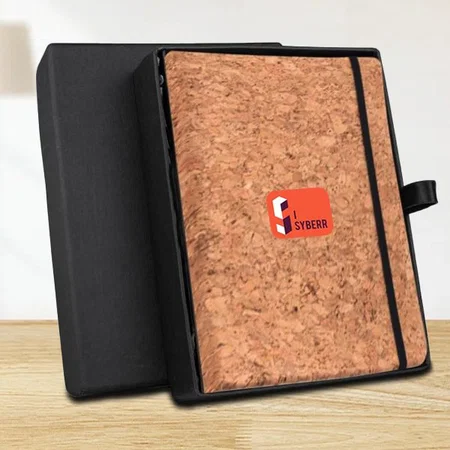 Brown Customized Compact 4 pc Cork Gift Set: Cork Notebook, Cork Pen, Metal Cork Keychain, Cork Card Holder