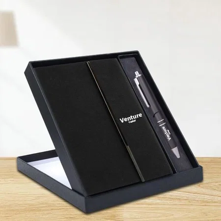 Black Customized 2 in 1 Dark Set: 3 Fold Notebook with Metal Pen