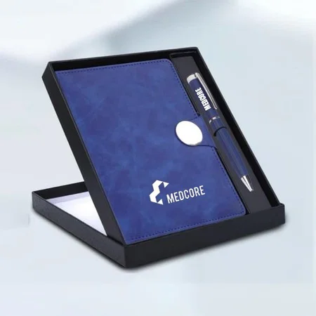 Blue Customized 2 in 1 Set: Magnetic Flap Notebook with Metal Pen in Gift Box