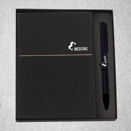 Black Customized 2 in 1 Set: Slant A5 Notebook with Metal Pen in Gift Box