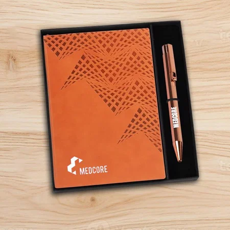Brown Customized 2 in 1 Set: A5 Notebook with Luster Metal Pen in Gift Box