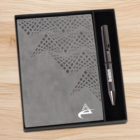 Grey Customized 2 in 1 Set: A5 Notebook with Luster Metal Pen in Gift Box
