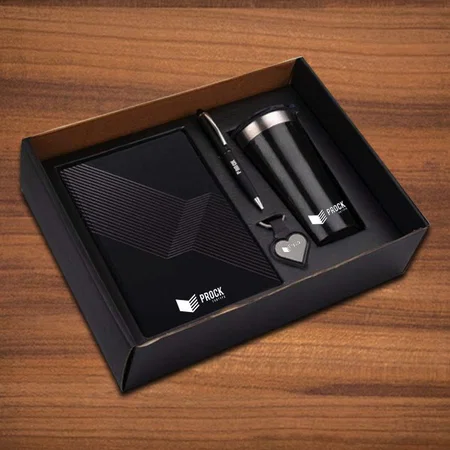 Black Customized 4 in 1 set: Tall Sipper Mug in 304 Steel, Metal Pen, A5 Notebook and Keychain