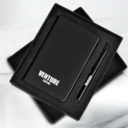 Black Customized Set of 2: Flexible Pocket A6 Notebook with Ruled & Checked Pages With Flat Pen