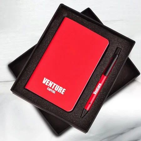 Red Customized Set of 2: Flexible Pocket A6 Notebook with Ruled & Checked Pages With Flat Pen