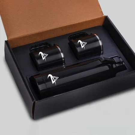 Black Customized Set Of Candy Insulated Steel Bottle with 2 Stainless Steel Cups In Gift Box | Keeps hot/cold Up to 6 hours | Exclusive Blister Packing