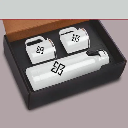 White Customized Set Of Candy Insulated Steel Bottle with 2 Stainless Steel Cups In Gift Box | Keeps hot/cold Up to 6 hours | Exclusive Blister Packing