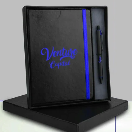 Blue Customized Color Notebook with Metal Highlight Pen Gift set in Premium Box