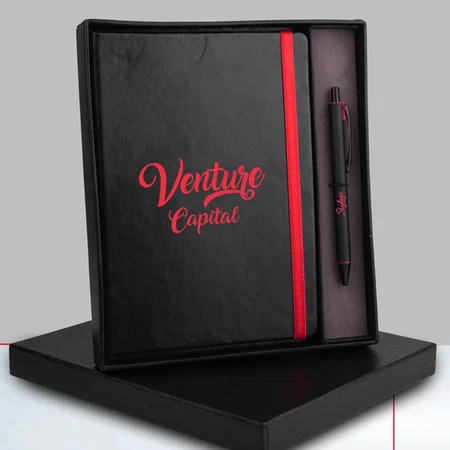 Red Customized Color Notebook with Metal Highlight Pen Gift set in Premium Box