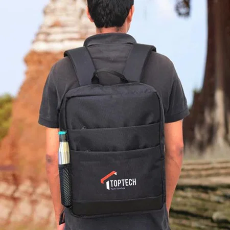 Customized Black Backpack with Double Front Pocket