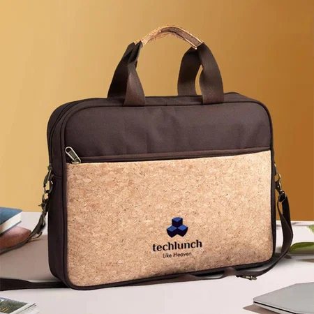 Customized Eco-Friendly Cork Laptop Bag with 2 Tone Finish