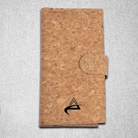 Brown Customized Eco-Friendly Cork Cheque Book Holder / Passport Holder With Sim Card Safe Case & Sim Card Jackets