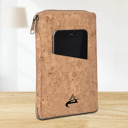 Brown Customized Eco-Friendly Cork All in 1 Passport Holder With Sim Card Safe Case & Sim Card Jackets (with carrying strap)