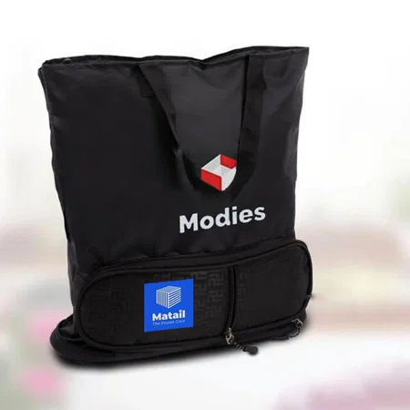 Black Customized Folding Shopping Bag with Zippered Pocket | Phone, Wallet Pocket Outside
