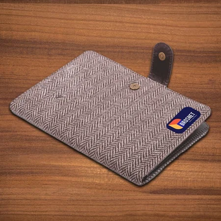 Brown Customized Arrow Style Tweed Passport Holder With Sim Card Safe Case & Sim Card Jackets