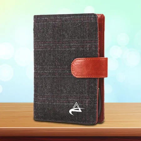 Brown Customized Dark Chequed Tweed Passport Holder with Sim Card Safe Case & Sim Card Jackets