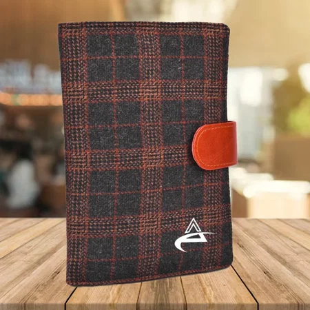 Brown Customized Brown Chequed Tweed Passport Holder with Sim Card Safe Case & Sim Card Jackets