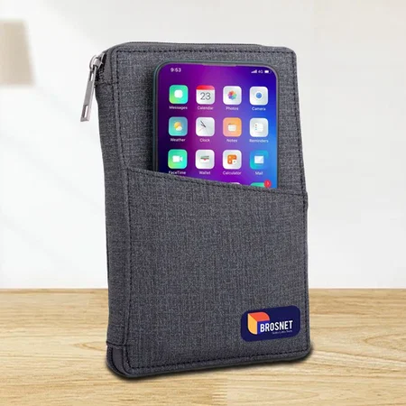 Grey Customized All in 1 Zipper Passport Holder With Sim Card Case