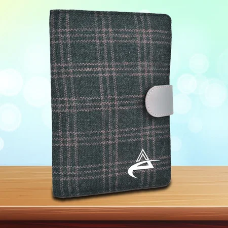 Grey Customized Chequed Tweed Passport Holder with Sim Card Safe Case & Sim Card Jackets