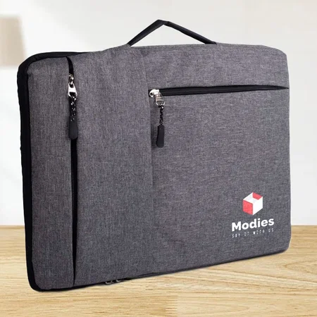 Grey Customized Laptop Sleeve with Pull Out Handle | 2 Outside Zipper Pockets