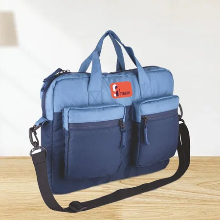 Blue Customized Slim 2 Tone Laptop Bag | Double Outside Pockets
