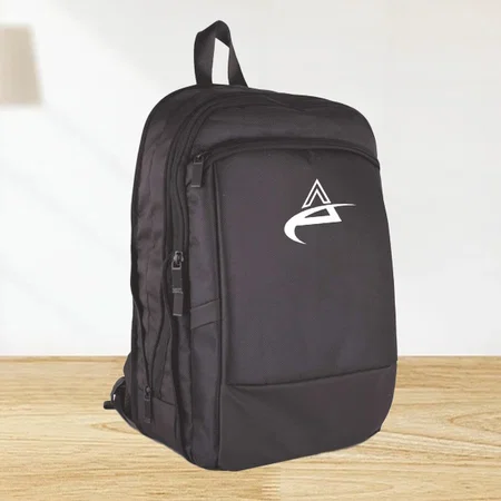 Black Customized Expandable laptop backpack bag with 2 front pockets,  hidden back pocket and Stroller ribbon