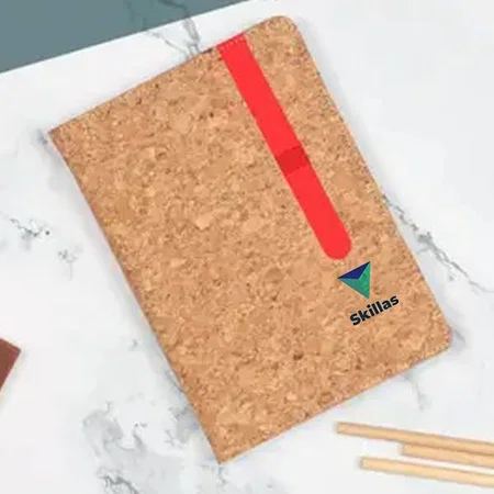 Brown Customized Cork Eco Friendly A5 Notebook with Colored Pen Slot | Hard Bound Cover | With Memorandum & Bookmark Ribbon| 80 gsm sheets | 160 undated pages