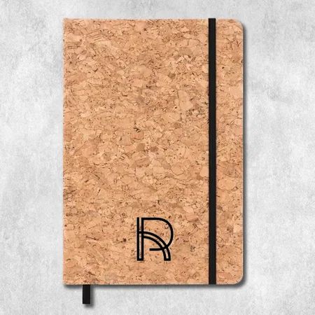 Brown Customized Cork Eco Friendly A5 Notebook with Hard Bound Cover and Elastic Fastener | With Memorandum & Bookmark Ribbon | 80 gsm sheets | 160 undated pages