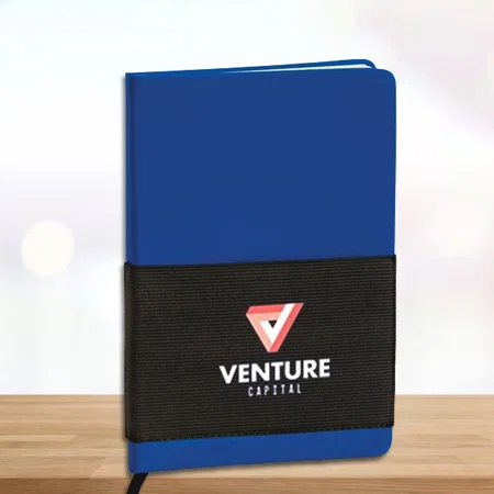 Blue Customized Pocket Notebook with Fabric Cover | A5 size | Hard Bound Cover | With Memorandum & Bookmark Ribbon| 80 gsm sheets | 160 undated pages